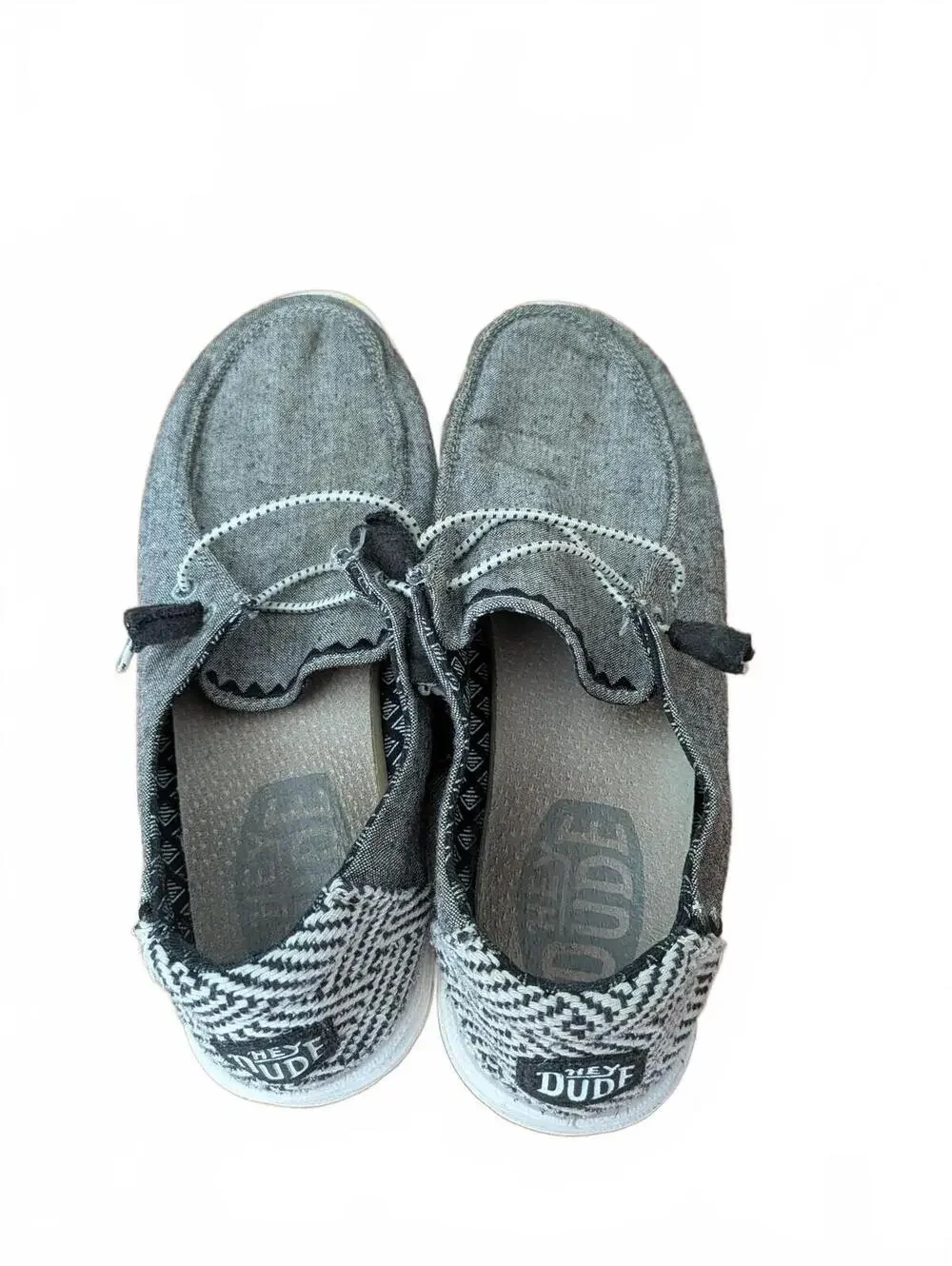 Hey Dude Wendy 8 M Chambray Woven Onyx Grey Casual Slip-On Shoes Indy Sleaze
